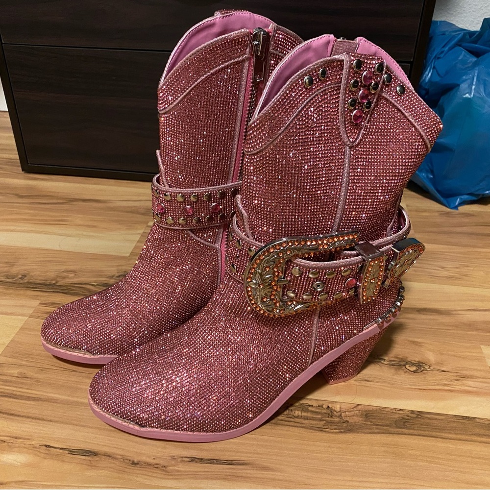Dolls Kill Sheriff Shine Pink Embellished Women's Cowboy Boots